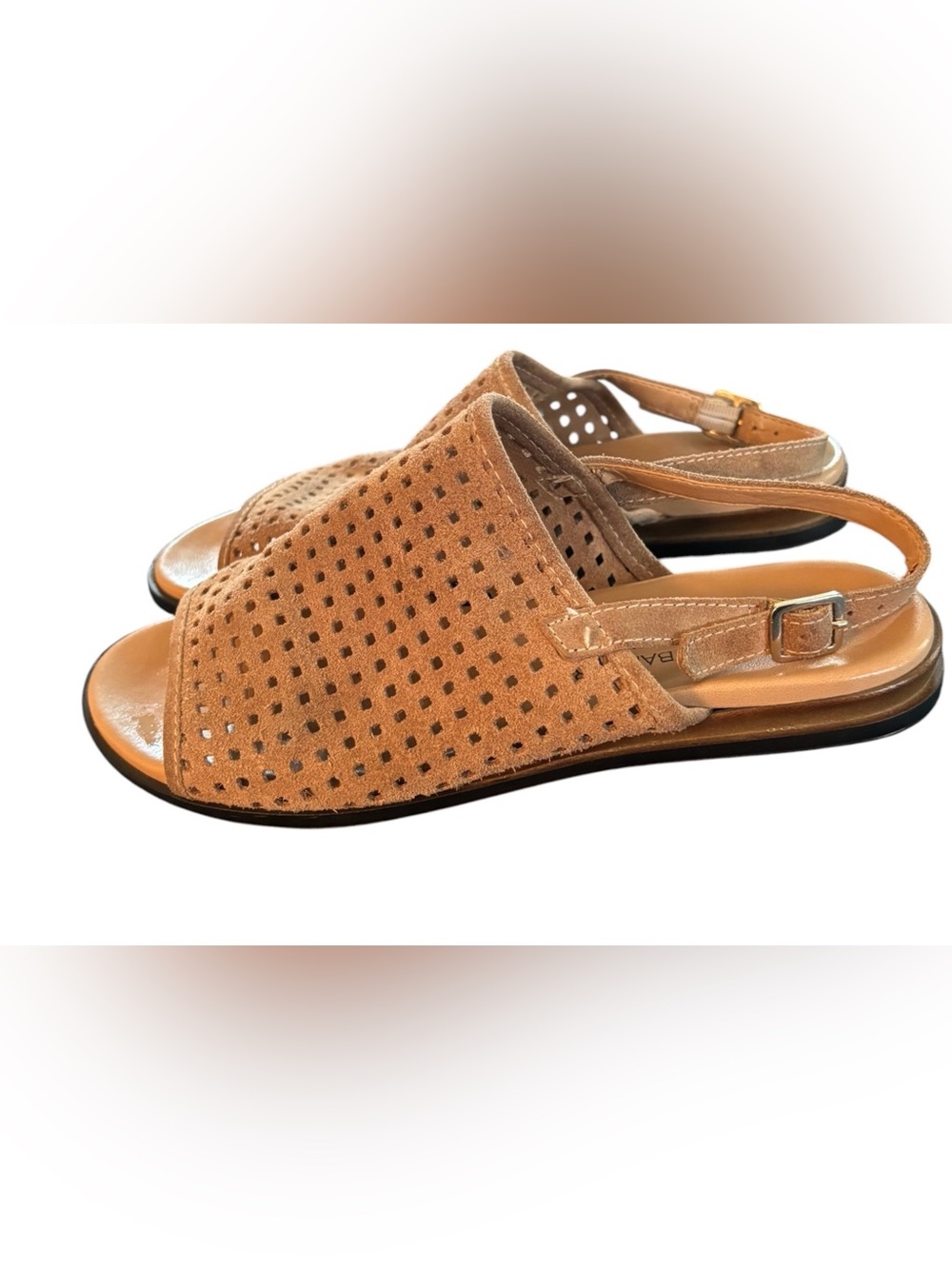 Anthro Barbara Barbieri Italian Made Perforated Slingback Flat Sandal Sz 7 Beige